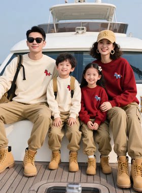 2026春装高端亲子装卫衣一家三口四口母子母女度假出游拍照全家装