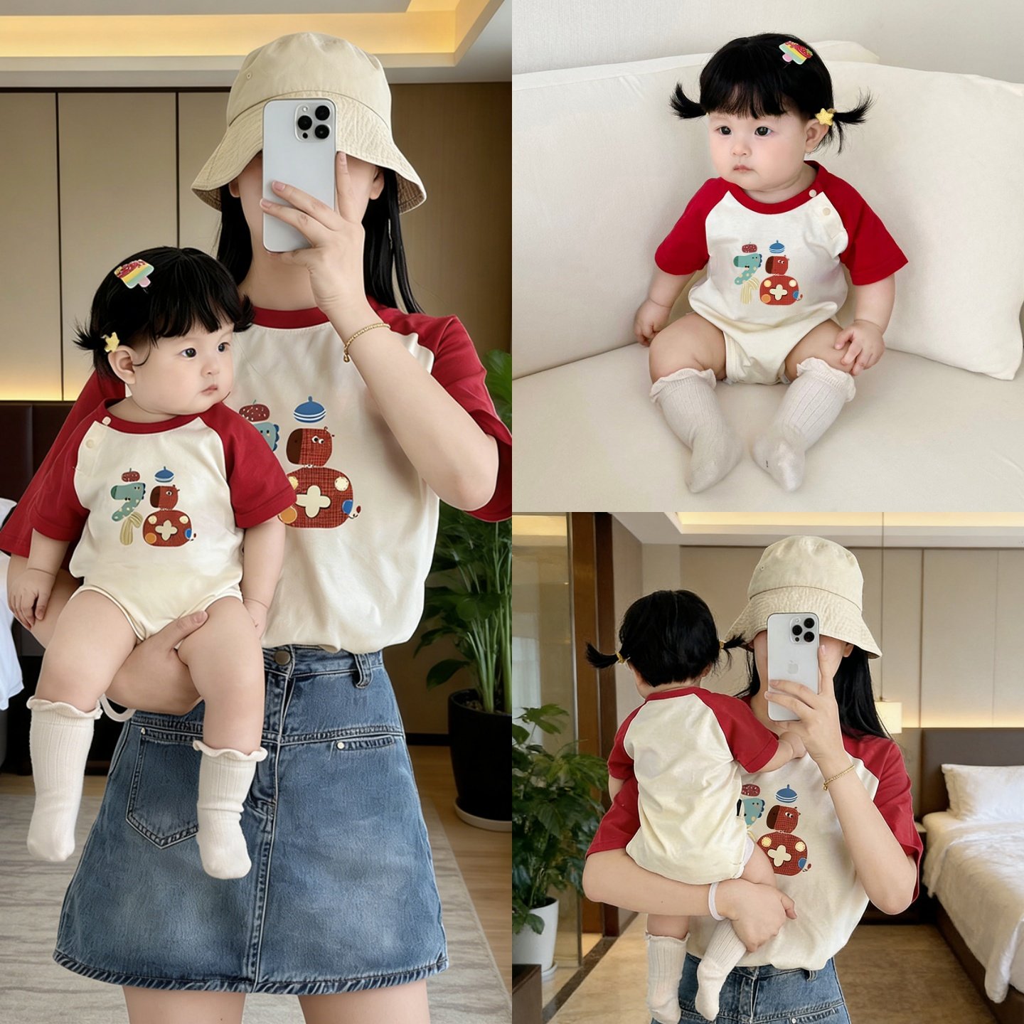 母女亲子红色短袖2026马年亲子服一家三口亲子装t恤过年衣服套装