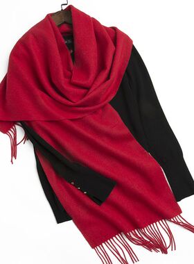 2026新款红色纯羊毛围巾女冬季加厚保暖流苏披肩新年本命年围脖