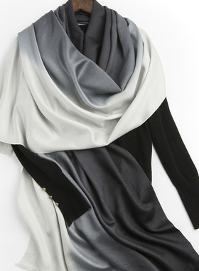 橘语羊毛桑蚕丝真丝渐变披肩围巾女披肩外搭女披风空调房办公室