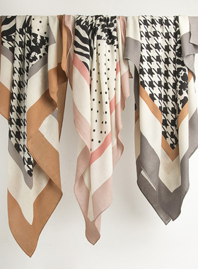 橘语纯羊毛人字纹印花气质披肩围巾质推荐精品巨划算优质包邮