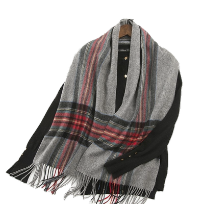 橘语纯羊毛条纹格子情侣流苏冬季