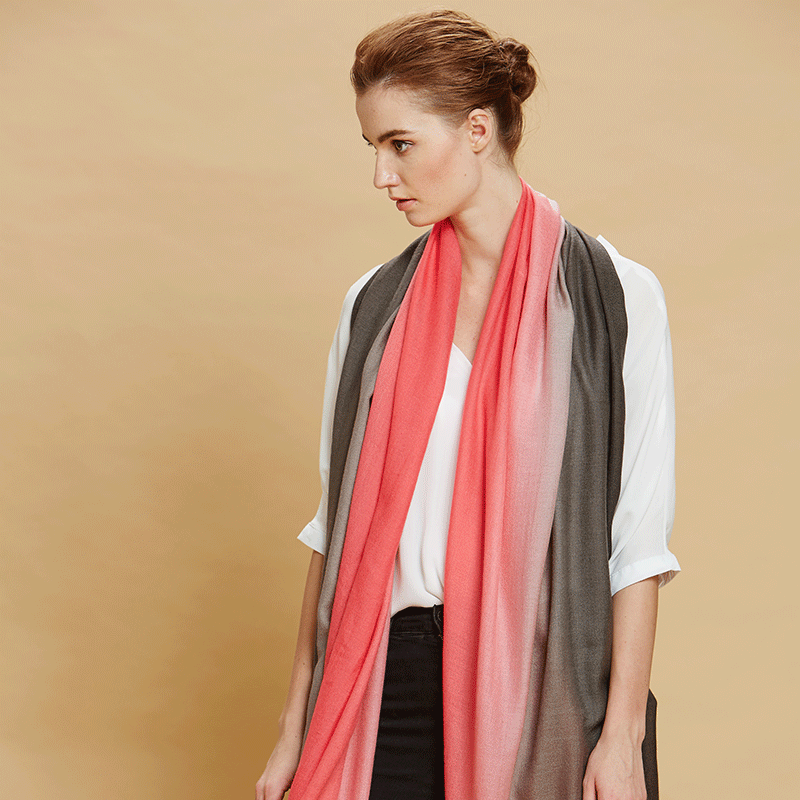 橘语羊毛桑蚕丝渐变欧美风披肩围巾空调丝巾女提花加长秋冬季
