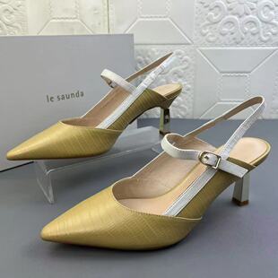 莱尔斯*正品处理头层牛皮女鞋高品质夏季新款羊皮尖头后空皮凉鞋