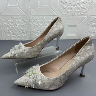 奥莱撤柜处理蝴蝶结鞋垫羊皮高跟时装女鞋高品质新款真皮婚鞋单鞋