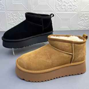 奥莱撤柜处理时尚牛皮雪地靴女鞋高品质新款真皮加绒保暖厚底短靴