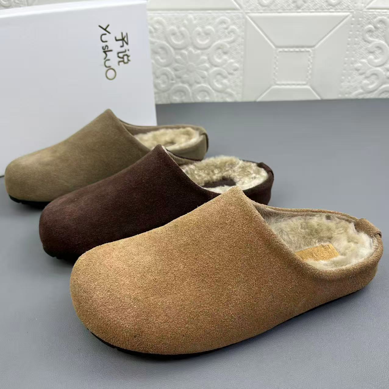 牛皮时尚休闲加绒包头拖女鞋棉鞋