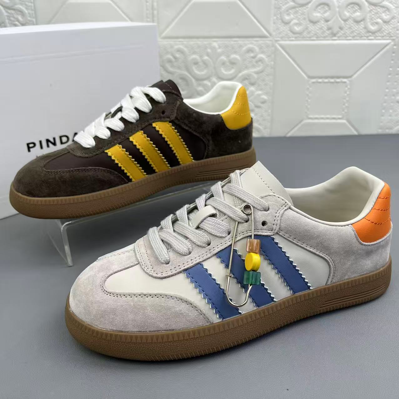 奥莱撤柜处理时尚休闲牛皮德训女鞋高品质新款真皮系带防滑板鞋单