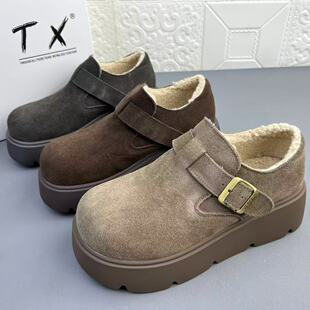 奥莱撤柜处理时尚牛皮羊羔毛博肯女棉鞋真皮冬季新款保暖厚底单鞋