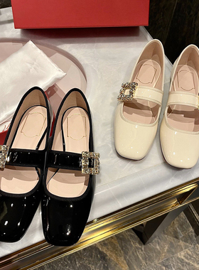 清仓68元真皮玛丽珍女鞋同款黑色单鞋粗跟水钻扣新款法式高跟女鞋