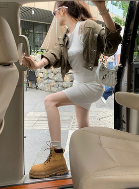 厚底真皮大黄靴马丁靴女款机车黄色工装短靴子2024新款踢不烂秋冬