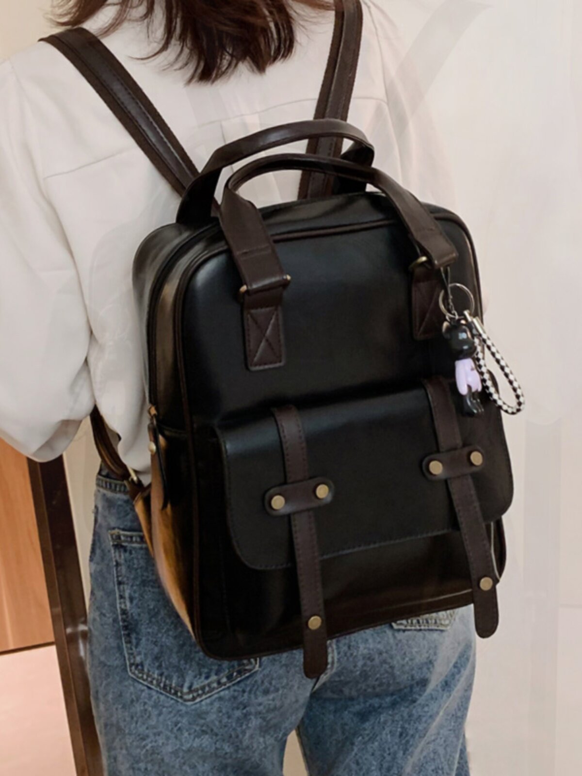 FOREST SCHOOL BAG FEMALE COLLEGE STUDENT BRITISH STYLE HIGH-QUALITY BACKPACK RETRO DOUBLE BACKPACK BACKPACK BACKPACK LEATHER BAG
