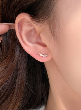 小众设计括弧微笑耳钉闪钻简约ins韩风「S925 纯银镀 18K 金」
