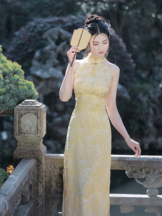 枕梦村庄 此去经年 国风改良复古提花新中式收腰无袖旗袍连衣裙新