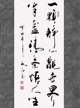 郑秋白书法手写真迹（一颗静心观世界，半盏清茶悟人生）客厅挂画