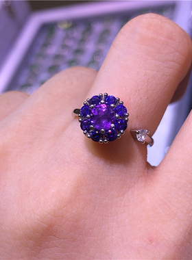 天然紫水晶可旋转戒指 转转戒指 特价包邮 Y1014