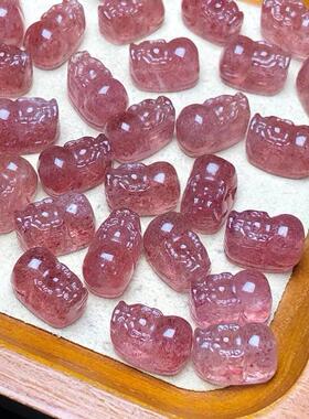 天然草莓晶貔貅左右横孔配件  DIY手串项链 ZW464