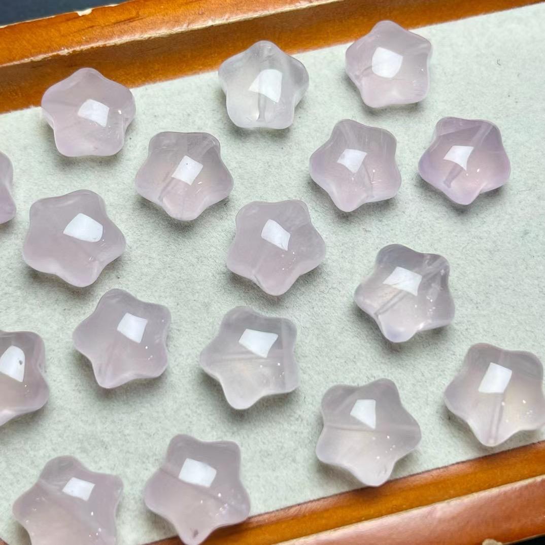 天然粉水晶五角星雕刻件DIY配件