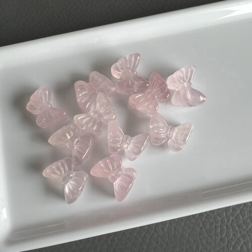 天然粉晶蝴蝶结左右通孔配件 约18mm DIY手串项链 ZW680