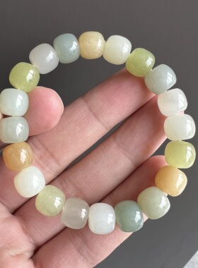 天然精品多宝和田玉老型珠单圈手链 约10*9mm 玉石手串 T115