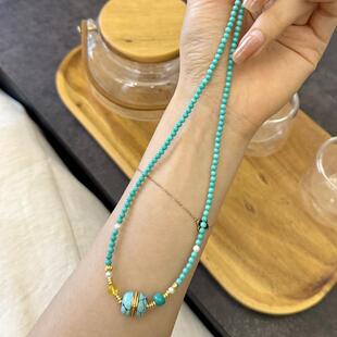 松石色菱镁矿小米珠链3mm搭配菱镁矿汉堡珠天然蜜蜡珍珠 DM564