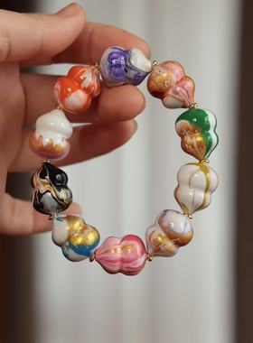 流体大漆珠胖墩葫芦手串 文玩手链饰品礼物 DM736