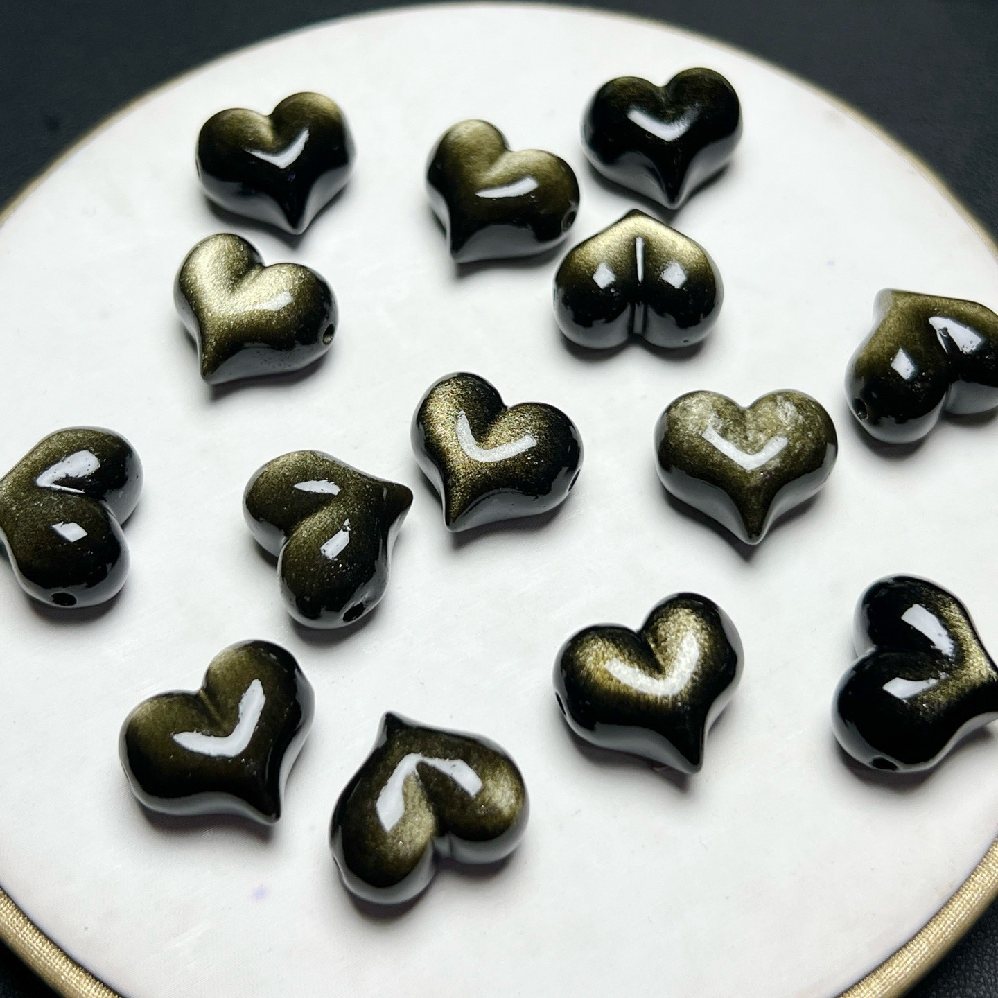 天然金曜石屁桃爱心雕刻左右横孔 规格17mm diy手串项链 ZW897