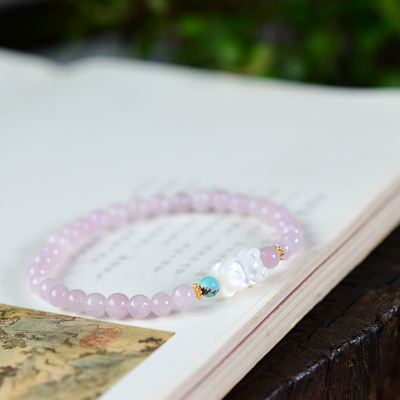 天然紫锂辉银丝贝小熊手链 原创饰品单圈女款手串礼物 LH209