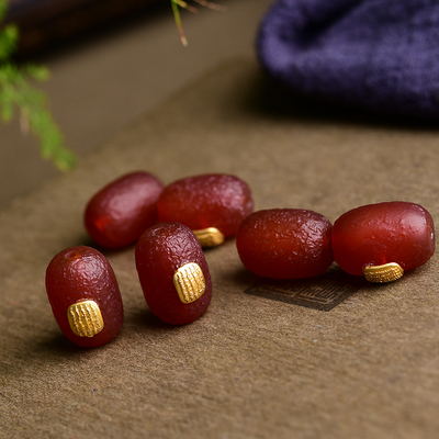 老玛瑙五条经文路路通桶珠 红玛瑙 DIY手串项链配件 CF489