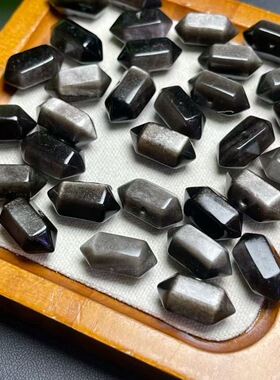 天然银曜石双尖通孔配件 规格9*19mm DIY手串项链 ZW674