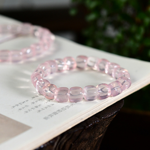天然莫桑比克星光粉晶方块随形手链 LH506 女士生日礼物单圈手串