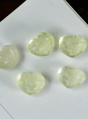 天然黄水晶爱心九尾狐左右通孔配件 23*12.8mm DIY手串项链 LH426