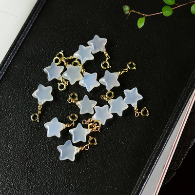 天然白玉髓玛瑙五角星星小滴溜吊坠 玛瑙 DIY手串项链 ZW260