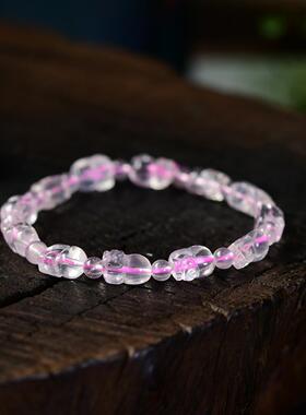 天然冰透粉晶雕刻貔貅单圈手链 约11*7*6mm LH483