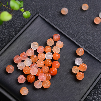 天然冰飘南红玛瑙南瓜珠通孔配件 DIY手链 约8mm LH80