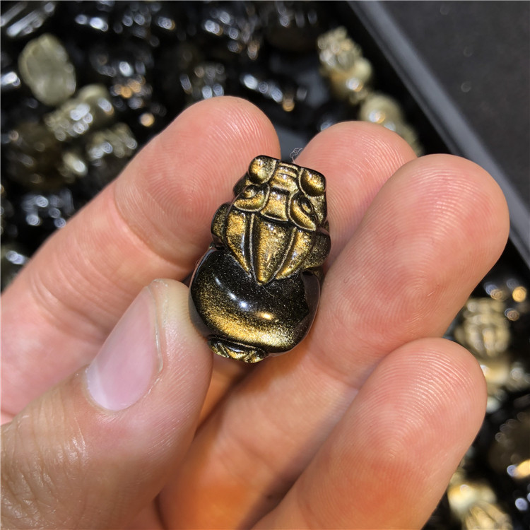 可穿手链 天然金曜石貔貅吊坠 通孔 上下都有孔 diy手链配件 h26