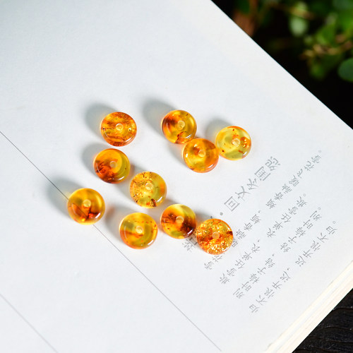 天然花珀隔片散珠 约9.7*2.7mm算盘珠 DIY手串项链配饰 LH408