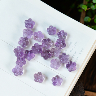 DIY手串项链 7.5mm ZW274 约13.5 天然紫水晶五瓣花通孔配件