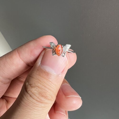 天然金太阳蝴蝶纯银戒指 S925银活口可调  Y277