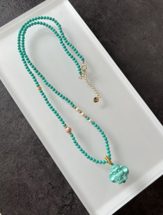 菱镁矿象神项链锁骨链 女款 搭配3mm米珠 天然珍珠 红纹石 DM121