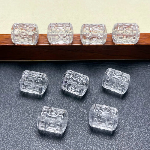 天然白水晶回纹桶珠雕刻件上下通孔  diy手串项链 ZW898