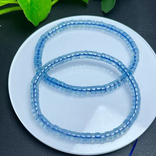 天然海蓝宝直切单圈手链手串 规格5*3mm~6*3mm左右 ZW690