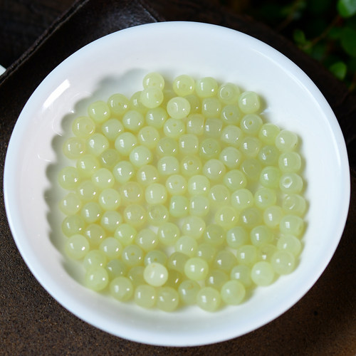 天然黄口和田玉散珠 老型玉石珠子单珠手串diy饰品 T51