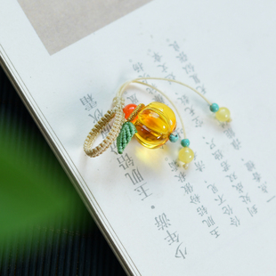 天然蜜蜡南瓜珠吊坠南红绿松叶子挂件佛珠侧挂提溜跑环配饰 LH730