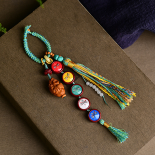 TY1645 手工编织流苏 五路财神钥匙扣包挂挂件 搭配橄榄核财神