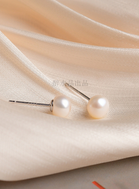 天然白色淡水珍珠耳钉纯银 女款时尚简约耳饰饰品礼物 6mm D226