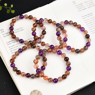 XL362 黑金超七 天然黑加仑超七紫水晶单圈手链 发晶