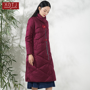 雪国天娇冬季时尚中国风系列之刺绣花中长版修身羽绒服5702260