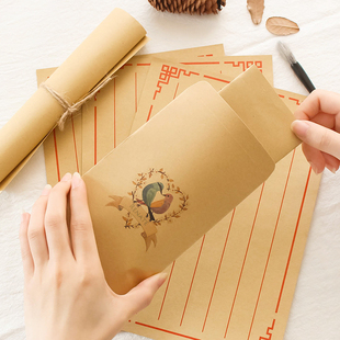 小清新小鹿复古风信纸传统中式八行书信笺古典红格信封信纸可定制