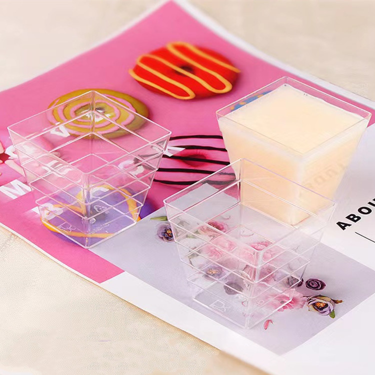 一次性梯形布丁杯小甜品冰淇淋杯高脚杯木糠杯小杯子慕斯杯硬塑料